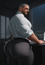 ai_generated bara bara_ass bara_tits himbonextdoor male muscular_male office suit_and_tie