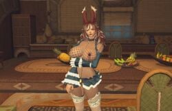 big_ass big_breasts bunny_ears bunny_girl final_fantasy_xiv gpose(ffxiv) maid revealing_clothes viera