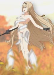 convenient_censoring demeter_(fate) demeter_(mythology) earrings fate/grand_order fate_(series) flimbonio floating functionally_nude gloves gloves_only hair_intakes large_breasts light_brown_hair nude nude_female scythe serious sprite sprite_edit t-pose third-party_edit very_long_hair weapon