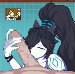 2d animated black_hair blue_eyes cat_ears cock_worship cum cumshot female female_focus kasli_the_bane licking_penis long_hair looking_at_viewer pale-skinned_female ponytail sound tagme the_battle_cats uncensored video