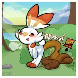 1:1 ambiguous_gender anthro ass bandage bandage_on_face bandage_on_nose bent_over biped blush blush_lines border breath cheetos cloud cotton_tail cross-eyed digital_media_(artwork) emanata excessive_feces fairyfudge fart feces feces_pile flavored_scat food_scat fur generation_8_pokemon hands_together heart_symbol hi_res hyper hyper_feces light light_beam looking_pleasured mountain nintendo open_mouth open_smile outside plant pokemon pokemon_(species) pooping_on_floor pooping_on_grass river rock scat scatplay scorbunny shrub signature smile solo sound_effects standing sunbeam sunlight tree vowelless vowelless_sound_effect white_body white_border white_fur