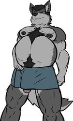 2018 anthro areola belly big_penis biped body_hair bulge canid canine canis chest_hair clothed clothing erect_nipples exercise fur grey_hair hair half-closed_eyes humanoid humanoid_penis jack_martin_(renthedragon) male male_only mammal manly masturbation musclegut muscular muscular_male navel nipples nude overweight overweight_male penile_masturbation penis renthedragon simple_background sketch smile snout topless underwear unfinished white_background