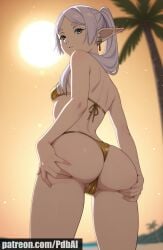 ai_generated anime ass ass_focus elf elf_female frieren frieren_beyond_journey's_end pdbai rear_view slim sling_bikini small_breasts suggestive swimsuit tagme twintails