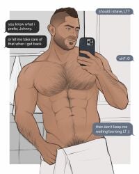 activision bara bathroom bathroom_background beard beard_stubble bearded brown-haired_male brown_hair brown_hair_male call_of_duty call_of_duty_modern_warfare_(2019) call_of_duty_modern_warfare_2_(2022) call_of_duty_modern_warfare_3_(2023) cod facial_hair facial_stubble fuckable_tits gay hairy hairy_chest hairy_male hairy_pecs infinity_ward john_mactavish johnny_mactavish mohawk mohawk_(hairstyle) phone rondeniro_ soap_(modern_warfare_2) stubble texting texting_ui yaoi