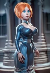 1girls ai_generated christmas clothed dress jessica_claus mrs._claus orange_hair red_hair santa_claus_is_comin'_to_town solo standing