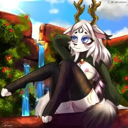 breast breasts caliluminos canine cute furry horns kirin lingerie nipples outdoor pussy stockings vagina