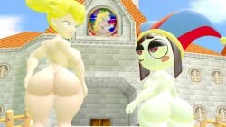 2girls 3d 3d_(artwork) ass ass ass_focus big_ass big_breasts big_butt breasts catmario157 completely_nude completely_nude_female female_only mario_(series) naked naked_female pomni_(the_amazing_digital_circus) princess_peach sfm source_filmmaker the_amazing_digital_circus