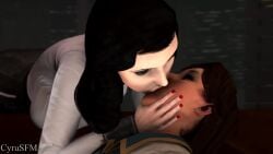 2girls 3d 3d_animation bioshock bioshock_infinite blue_eyes brown_hair cyru_sfm elizabeth_comstock female female_focus female_only kissing lesbian lesbian_kiss no_sound selfcest tagme video yuri
