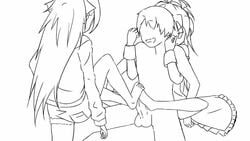 1boy 2girls animated artist_request barefoot black_and_white clone clones dominant dominant_female domination feet female femdom foot_fetish footjob line_art mahou_shoujo_madoka_magica male monochrome multiple_girls penis ponytail puella_magi_madoka_magica sakura_kyouko toes uncensored