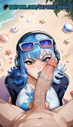 1boy 1boy1girls 1girls 2025 2d ai ai_generated anime anime_style beach blue_hair blue_lips completely_naked completely_naked_male completely_nude completely_nude_male eye_contact female headphones headphones_on_head heterochromia imminent_fellatio imminent_oral imminent_sex light-skinned_female light-skinned_male light_skin lipstick_mark lipstick_on_penis looking_at_viewer luna_snow luna_snow_(cool_summer) luna_snow_(marvel_rivals) male male/female male_pov marvel marvel_rivals naked nude penis_on_cheek penis_on_face pov pov_male seramic_seven summer sunglasses sunglasses_on_head uncensored uncensored_penis