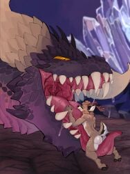 absurd_res anthro antlers ass bared_teeth big_butt big_dom_small_sub bodily_fluids breath capcom catatex_69 deer detailed_background dominant dragon drooling drooling_tongue duo elder_dragon extreme_size_difference eyewear feral feral_pred fur gaping_mouth genitals glasses green_eyes hair happy hi_res horn imminent_vore interspecies intraspecies intraspecies_bestiality larger_pred licking licking_body long_tongue male male/male male_pred male_prey mammal markings mawplay membrane_(anatomy) monster_hunter mori_redford mouth_shot mythological_creature mythological_scalie mythology nergigante nude on_tongue open_mouth oral_vore orange_eyes raised_tail red_antlers saliva saliva_covered saliva_on_body saliva_on_tongue saliva_string scales scalie size_difference smaller_anthro smaller_male smile soft_vore spots spotted_body tail tail_tuft teeth tongue tongue_hug tongue_out tuft vore vulva wearing_glasses zoophilia