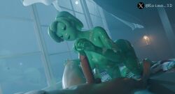 1boy 1girls 2025 3d after_sex anthro areolae artist_name big_breasts breasts cum cum_on_body cum_on_breasts ella_slurp female female_anthro fortnite green_body green_skin handjob koimo_3d light-skinned_male light_skin looking_at_another male nipples non-human nude nude_female nude_male on_bed penis short_hair slime slime_girl slurp_(fortnite) twitter_username video_games