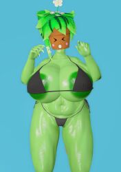artist_request big_breasts bikini bikini_top blaster_master blaster_master_zero_2 breast_expansion huge_breasts kanna_(blaster_master) large_breasts massive_breasts plant plantigrade watering_can