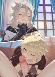 2boys aether_(genshin_impact) albedo_(genshin_impact) finch0023 gay genshin_impact male tagme yaoi