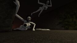 2girls big_breasts breasts clouded_eyes female pale_skin petite_body roblox_game roblox_horror_games skinny_girl the_mimic yokai