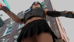 3d below_view blender blue_hair choker clothing dbd dead_by_daylight female fishnets gloves hairbuns makeup nea_karlsson necklace no_panties posing pussy ripped_fishnets skirt top viewed_from_below zuga69
