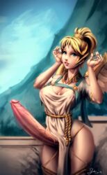 1futa alternate_costume breasts cleavage dickgirl erection futa_only futanari huge_cock huge_penis hyper_penis intersex large_breasts mercy overwatch penis solo_focus solo_futa veiny_penis winged_victory_mercy yinyue