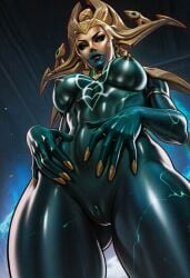 1girls ai_generated animated animated civitai colored_sclera cosmic_body cosmic_hair cosmic_skin dandon_fuga_style female female_focus female_only glowing goddess green_body green_eyes green_skin hela hela_(empress_of_the_cosmos) hela_(marvel_rivals) kirillai marvel marvel_comics marvel_rivals nude nude_female pussy solo solo_female spiked_helmet tagme thick_thighs video_game video_game_character video_games