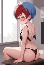 ai_generated classroom embarrassed embarrassed_nude_female exhibitionism indoors lingerie nintendo penny_(pokemon) pokemon school schoolgirl sitting undressing video_games