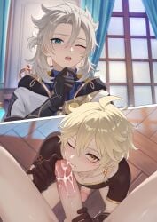 2boys aether_(genshin_impact) albedo_(genshin_impact) finch0023 gay genshin_impact male tagme yaoi