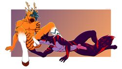 amur animal_genitalia animal_penis anthro balls canid canine canine_penis cervid deer duo flaccid foreskin humanoid_penis knot male mammal nude penis spread_legs spreading uncircumcised uncut yaoi
