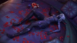 1girls 3d barrayn_(artist) bed breasts female female_only nightborne nude nude_female petals romantic_ambiance solo world_of_warcraft