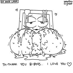 2boys after_sex animate_inanimate ass balls ballsack big_ass big_butt black_and_white blush blush_lines comic_page completely_nude computer computer_monitor computer_screen covered_in_cum cum cumming duo duo_male english english_dialogue english_text heart heart-shaped_pupils huge_ass huge_butt human_on_robot humanoid_genitalia male male/male male_only male_penetrated monochrome no_sex nude nude_male objectum oc page_7 robot robot_boy testicles what wowthisisgreat