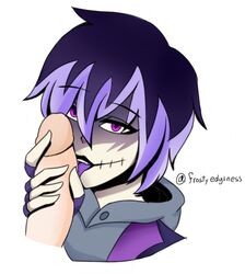 brawlhalla fellatio female frostyedginess goth licking_penis lipstick nix_(brawlhalla) oral purple_eyes purple_hair