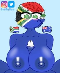 1boy 1girls 2d 2d_(artwork) :) afro anthro artist_name australia_(countryhumans) background big_breasts big_breasts big_breasts black_hair blue_background blue_body blue_breasts blue_hair blue_penis blue_skin blush boobfuck boobjob breast_focus breasts breasts busty completely_naked completely_naked_female completely_nude completely_nude_female country countryhumans countryhumans_girl countryhuns curvaceous curves curvy curvy_body curvy_female curvy_figure cute cute_expression cute_face cute_female female flags front_view genitals green_eyes green_hair happy_female happy_male instagram instagram_link instagram_username looking_at_viewer male multicolored_hair naked naked_female national_personification nude nude_female paizuri partners red_hair round_head simple_background south_africa_(countryhumans) thick thick_thighs thighs titjob titjob twitter twitter_link twitter_username voluptuous voluptuous_female white_hair yellow_hair