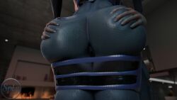 2girls 3d alien anus asari ass ass_grab big_ass bioware blue_skin bubble_butt commander_shepard female femshep huge_ass liara_t'soni mass_effect pussy thespig yuri