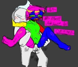 begging boy eyes feet feet_up female glitch grey_body legs_held_open legs_up multicolored_body oc penetration penis pussy sex sona