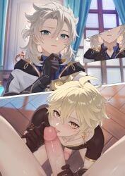2boys aether_(genshin_impact) albedo_(genshin_impact) finch0023 gay genshin_impact male tagme yaoi