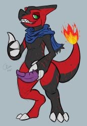 animal_genitalia charbold charmeleon claws digital_media_(artwork) erection fire flaming_tail generation_1_pokemon genital_slit genitals hi_res male nintendo nude penis pokemon pokemon_(species) scalie scarf simple_background solo tail teeth