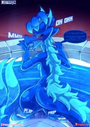 absurd_res anthro anus aquatic_dragon ass blue_body blush bodily_fluids breasts digital_drawing_(artwork) digital_media_(artwork) dragon duo erection female female_penetrated fur genital_fluids genitals hair hi_res horn hot_tub lustragon male male/female male_penetrating male_penetrating_female marine mythological_creature mythological_scalie mythology nipples nude open_mouth partially_submerged penetration penile penile_penetration penis penis_in_vagina scalie sex simple_background slim_female tail text vaginal_fluids vaginal_penetration vaginal_penetration vulva water wave_(iestragon) wet