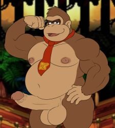 anthro ape balls belly big_balls big_belly big_penis camp14 donkey_kong_(character) donkey_kong_(series) erection flexing genitals glans gorilla half-closed_eyes hand_on_hip haplorhine hi_res looking_at_viewer male mammal moobs narrowed_eyes nintendo nipples nude overweight overweight_male penis pink_glans pinup pose primate solo standing