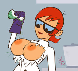 1girls cartoon_network cleavage curvy dexter's_laboratory dextor's_mom erect_nipples female glasses huge_areolae huge_breasts orange_hair puffy_nipples red_hair short_hair thick_lips voluptuous white_starman