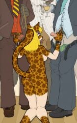 alcohol anthro anthro_on_anthro ass balls beverage blonde_hair bottomwear breasts brown_body brown_fur canid canine canis champagne clothed clothed/nude clothed_anthro clothed_male clothing coyotek cuff_(restraint) domestic_cat dominant dominant_male ear_piercing ear_ring erection eyeshadow felid feline felis fellatio female foursome fur genitals geno_e._vefa_(coyotek) group group_sex hair handjob hi_res holding_leash holding_object kneeling leash lipstick makeup male male/female mammal markings nude nude_anthro nude_female open_bottomwear open_clothing open_pants oral orange_body orange_fur pantherine pants penile penis piercing prostitution pubes public public_nudity public_sex restraints ring_piercing sex spots spotted_body spotted_fur standing submissive submissive_female suit tail tan_body tan_fur wolf wrist_cuffs