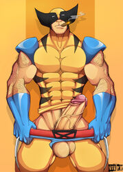 1boy balls claws erection male male_only marvel marvel_comics nivyx penis solo superhero uniform veiny_penis wolverine_(x-men) x-men yaoi