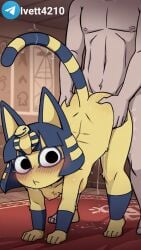 1boy 1girls ai_generated ankha breasts cat_humanoid cat_tail catgirl doggy_style female furry small_breasts