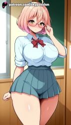 1girls 2025 ai_assisted ai_generated anime artist_name beyond_the_boundary big_breasts big_breasts big_breasts big_chest blush bow breast breasts breasts breasts bust busty chalkboard chest classroom curvy female glasses hi_res high_quality high_resolution highres indoors kuriyama_mirai kyoukai_no_kanata large_breasts looking_at_viewer patreon patreon_username pink_hair pleated_skirt red-framed_eyewear school_uniform short_hair skirt skypassion solo stable_diffusion thick_thighs thighs watermark yellow_eyes