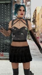 3d blender blue_hair boots choker clothing dbd dead_by_daylight fishnets gloves hairbuns long_socks looking_away makeup nea_karlsson necklace posing ripped_fishnets skirt top zuga69
