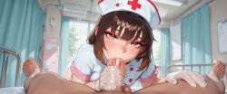 1boy 1girls ai_generated between_legs big_penis eager eager_blowjob eager_oral fellatio female gloves handjob_while_sucking holding_leg holding_legs horny horny_female imminent_ejaculation imminent_orgasm large_penis legs_apart legs_held_open legs_open legs_spread looking_at_partner looking_at_viewer loving_gaze loving_it male nurse nurse_cap nurse_uniform oral penis pov pov_eye_contact red_cross sucking sucking_off sucking_penis wanting_cock wanting_cum wanting_more wants_cum