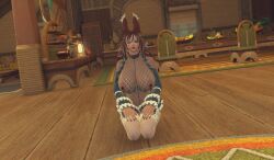 big_breasts bunny_ears bunny_girl final_fantasy_xiv gpose(ffxiv) maid on_knees revealing_clothes viera