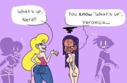 annoyed annoyed_expression blush blush breasts crowd crowd_watching embarrassed embarrassed_nude_female female glasses strawberriexe wet wet_body wet_skin