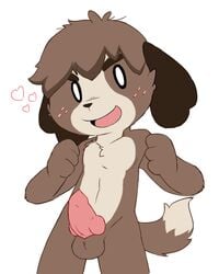 2015 animal_crossing animal_genitalia animal_penis anthro canid canine canine_penis canis chest_tuft digby_(animal_crossing) freckles heart knot looking_at_viewer male male_only mammal nintendo oob open_mouth penis simple_background smile solo standing tuft v-cut video_games white_background