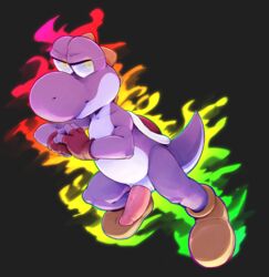 2019 anthro aura black_background clothing erection glare gloves glowing glowing_eyes looking_at_viewer male male_only mario_(series) mostly_nude nintendo penis purple_yoshi roy_arashi simple_background solo super_smash_bros. video_games yoshi