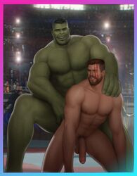 2boys anal anal_sex arena asgardian audience avengers celebrity chris_hemsworth drawnpr0n erect_while_penetrated flaccid gay gay_sex green-skinned_male green_skin hulk hulk_(series) human light-skinned_male light_skin male male_only marvel marvel_cinematic_universe muscular muscular_male nude nude_male penis size_difference superhero thor:_ragnarok thor_(marvel) thor_(series) yaoi