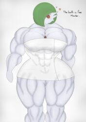 1girls abs bath_towel big_breasts big_muscles breasts cleavage extreme_muscles female_only gardevoir heart hyper large_breasts master muscular muscular_female naked_towel pokemon pokemon_(species) pokemon_rse see-through simple_background smile text thick_thighs towel wide_hips xxdexseaxx