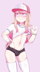 1boy androgynous barbell_piercing blonde blonde_hair blush bulge dyed_hair femboy girly human jade_(dross) looking_to_the_side male male_nipples male_only nipple_piercing pale-skinned_male pale_skin panties penis_bulge peonymami piercing pink_eyes pink_hair smooth_skinned_male solo stockings thighhighs tight_clothing toned trap