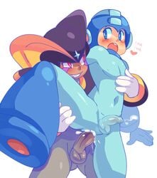 2boys anal armor bass_(mega_man) blush cum drcockula gay latex mega_man mega_man(classic) mega_man_(character) moaning robot standing yaoi